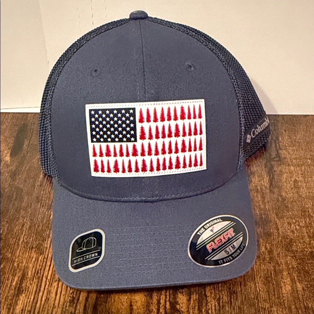 Columbia Navy Mesh Cap with Flag and Red Trees